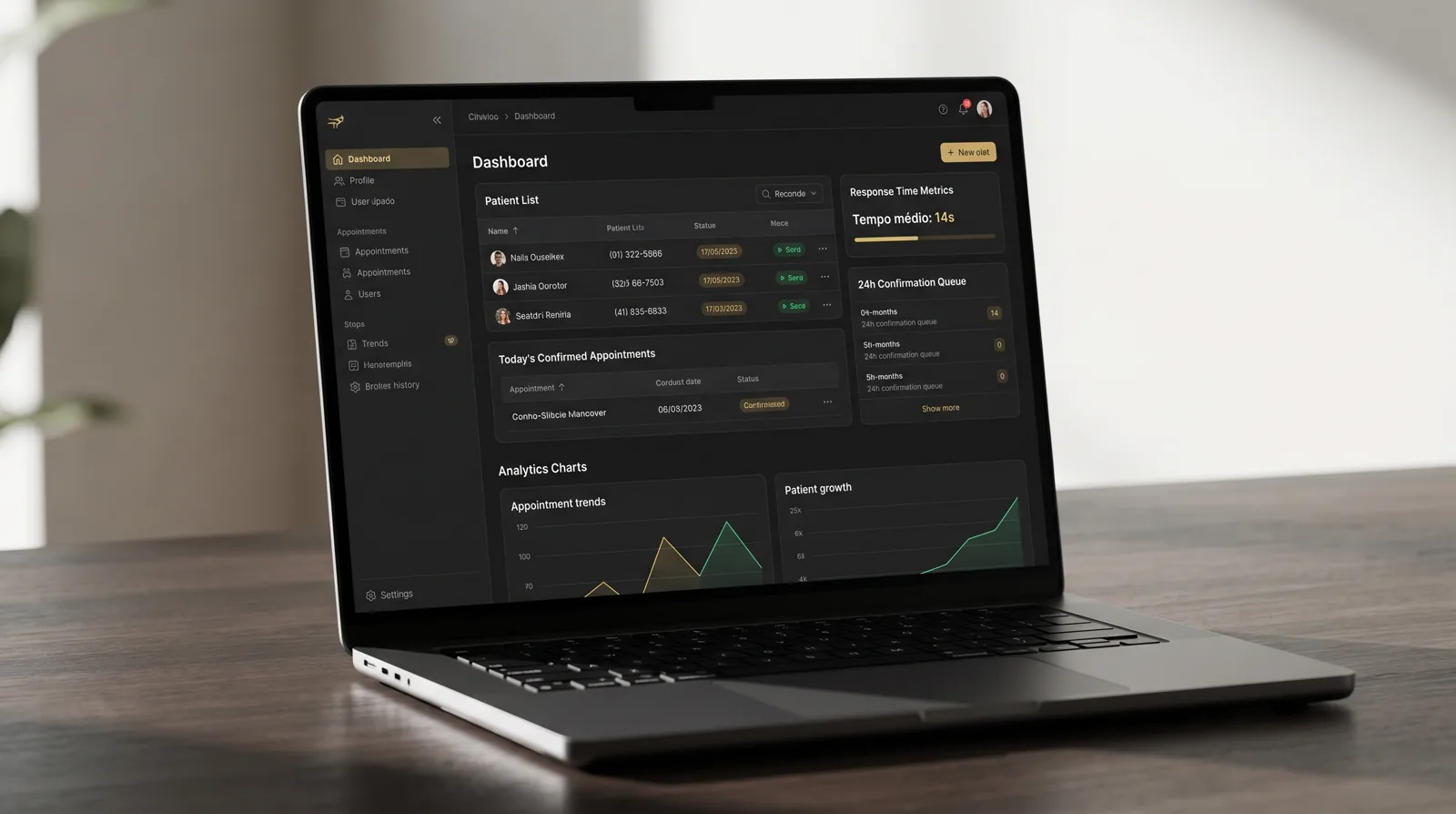 Painel de controle do Kairos com agendamentos, conversas e métricas em tempo real